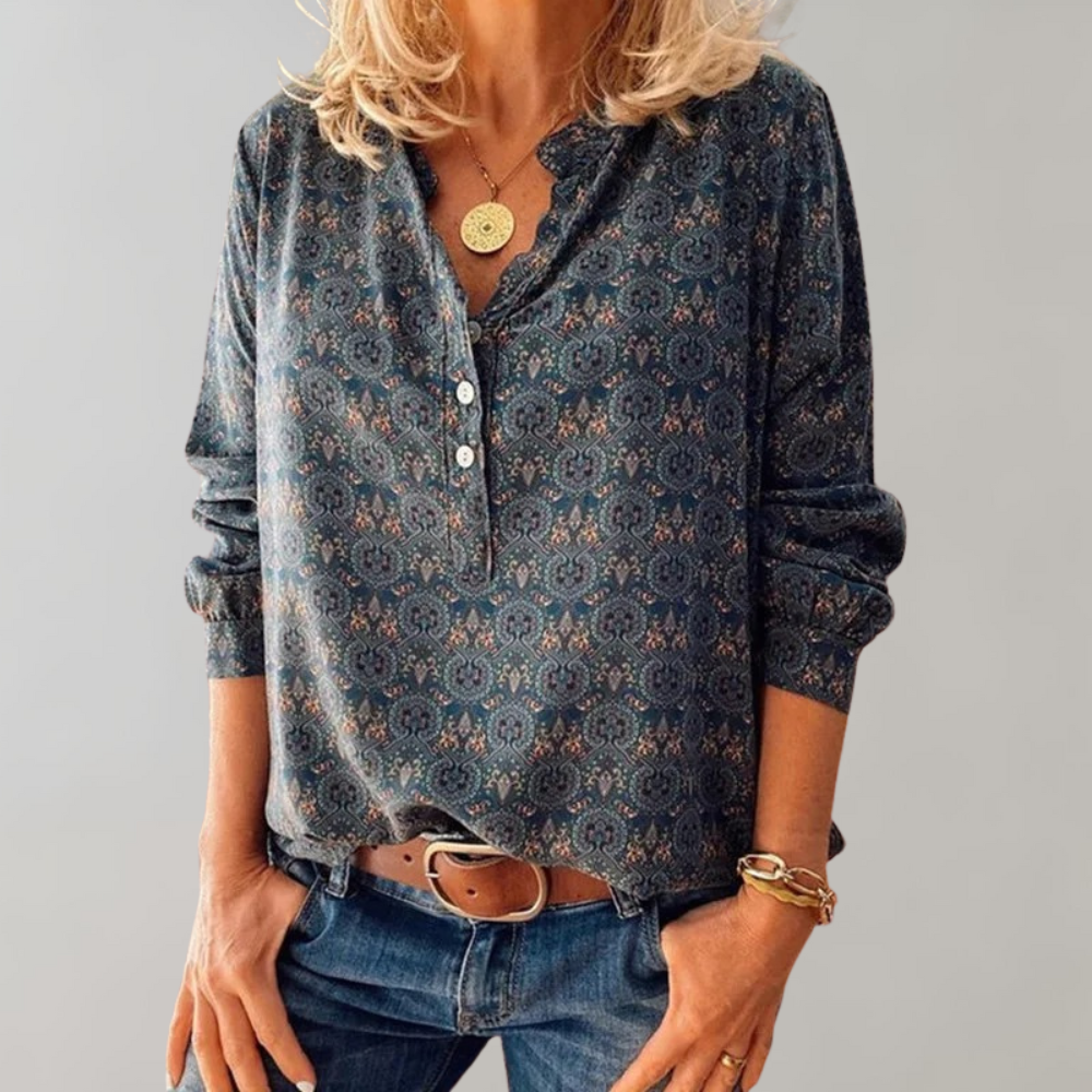 Blouse femme à imprimé bohème et coupe décontractée