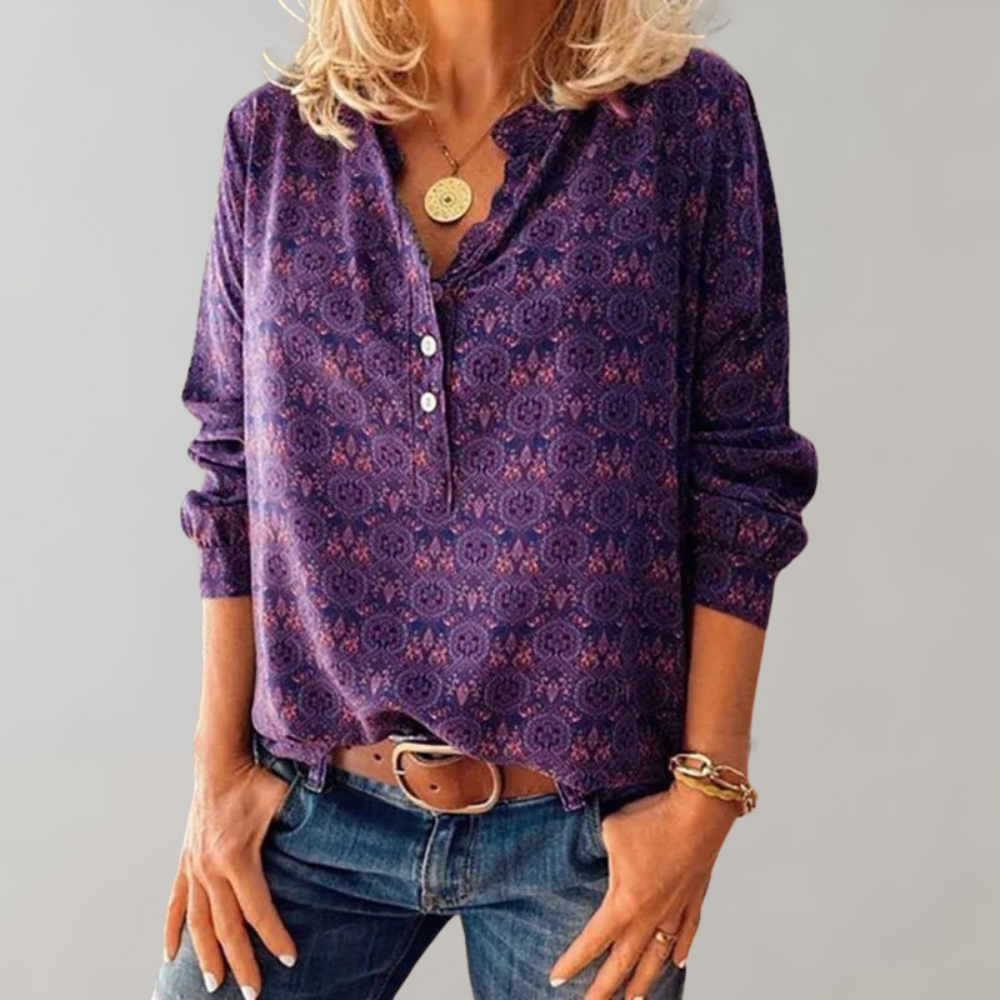 Blouse femme à imprimé bohème et coupe décontractée