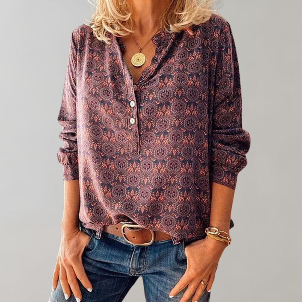 Blouse femme à imprimé bohème et coupe décontractée