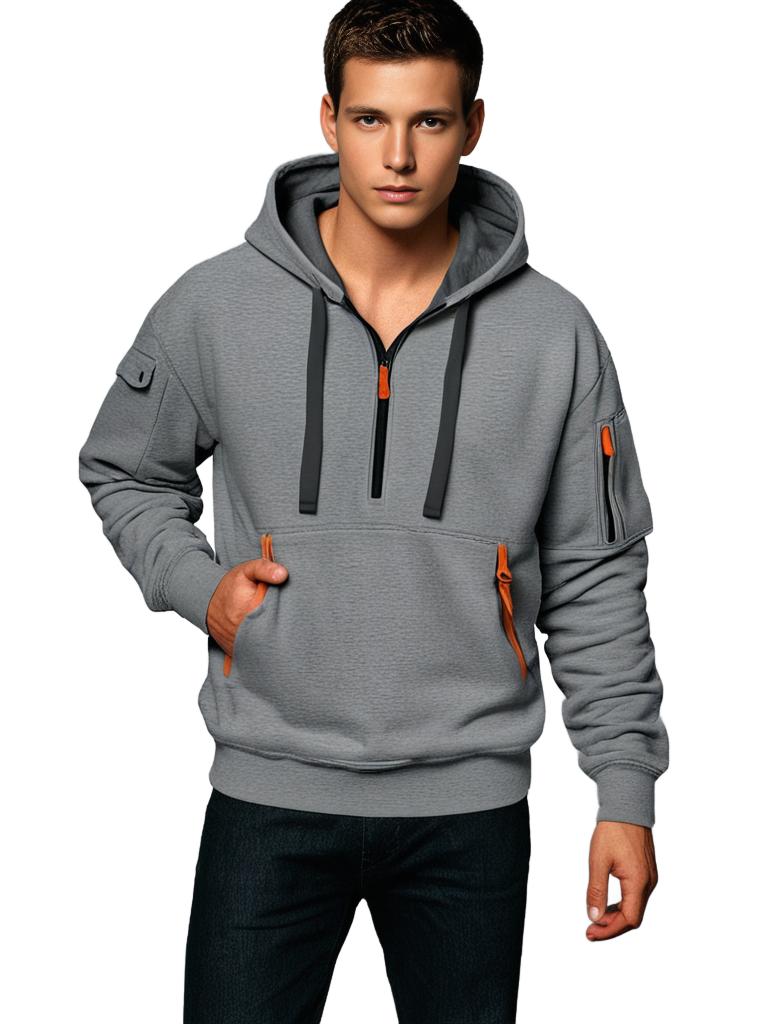 Calin – Sweat zippé à capuche homme d’hiver à poches multiples