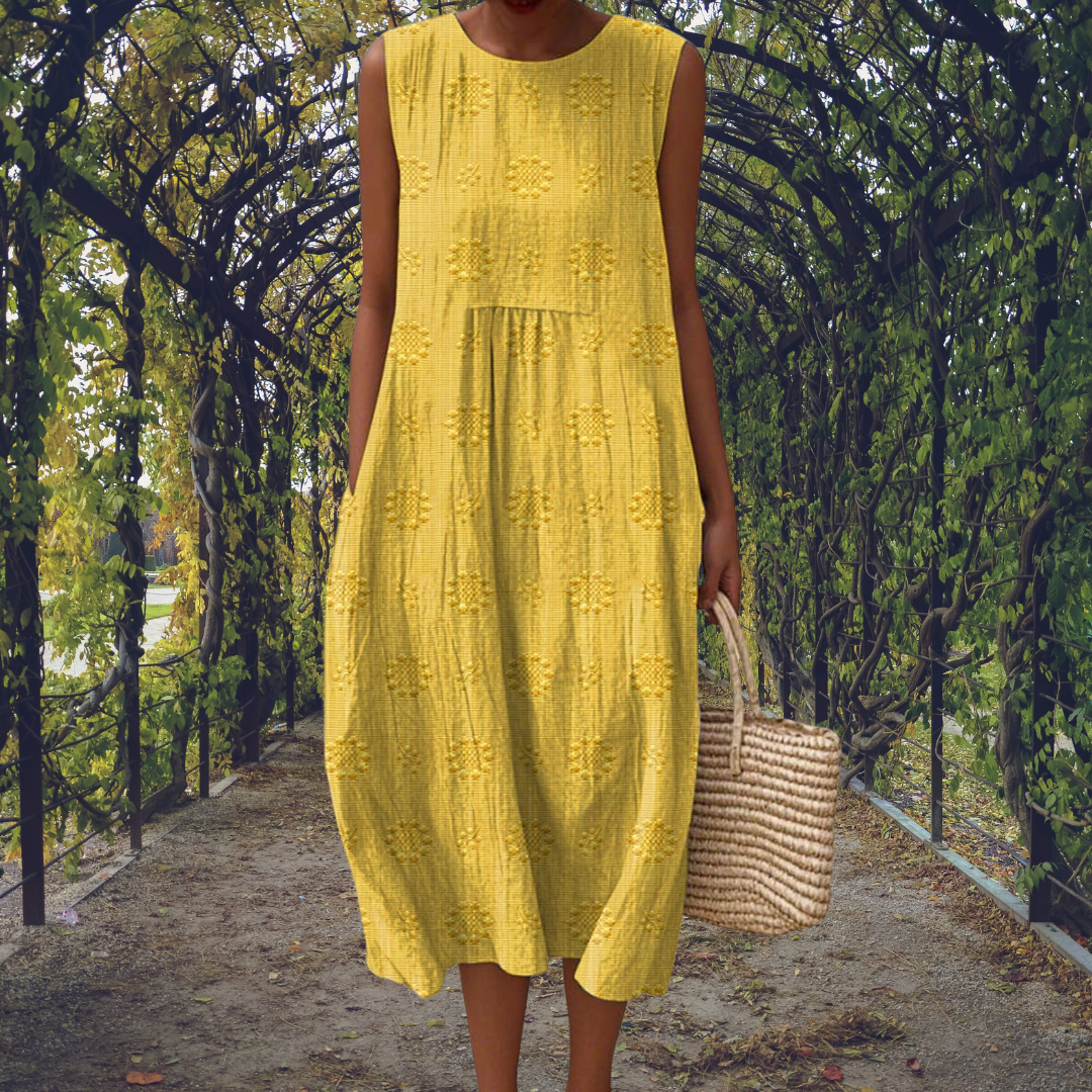 Anaïs – Robe midi en coton brodée sans manches femme