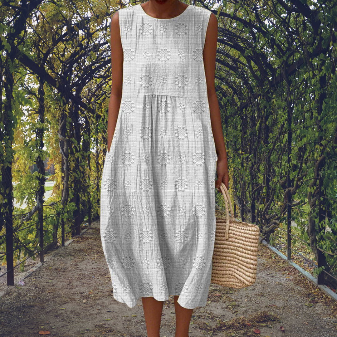 Anaïs – Robe midi en coton brodée sans manches femme