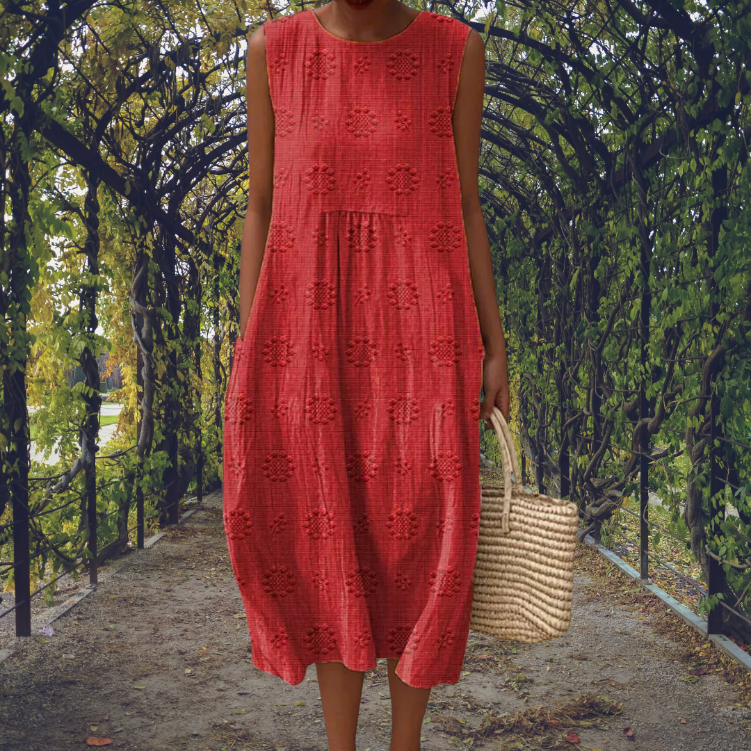 Anaïs – Robe midi en coton brodée sans manches femme
