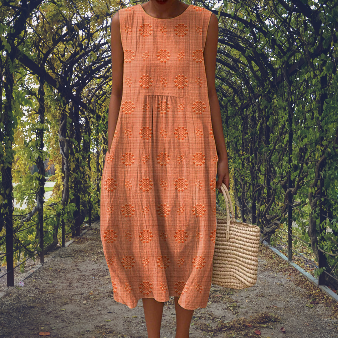 Anaïs – Robe midi en coton brodée sans manches femme