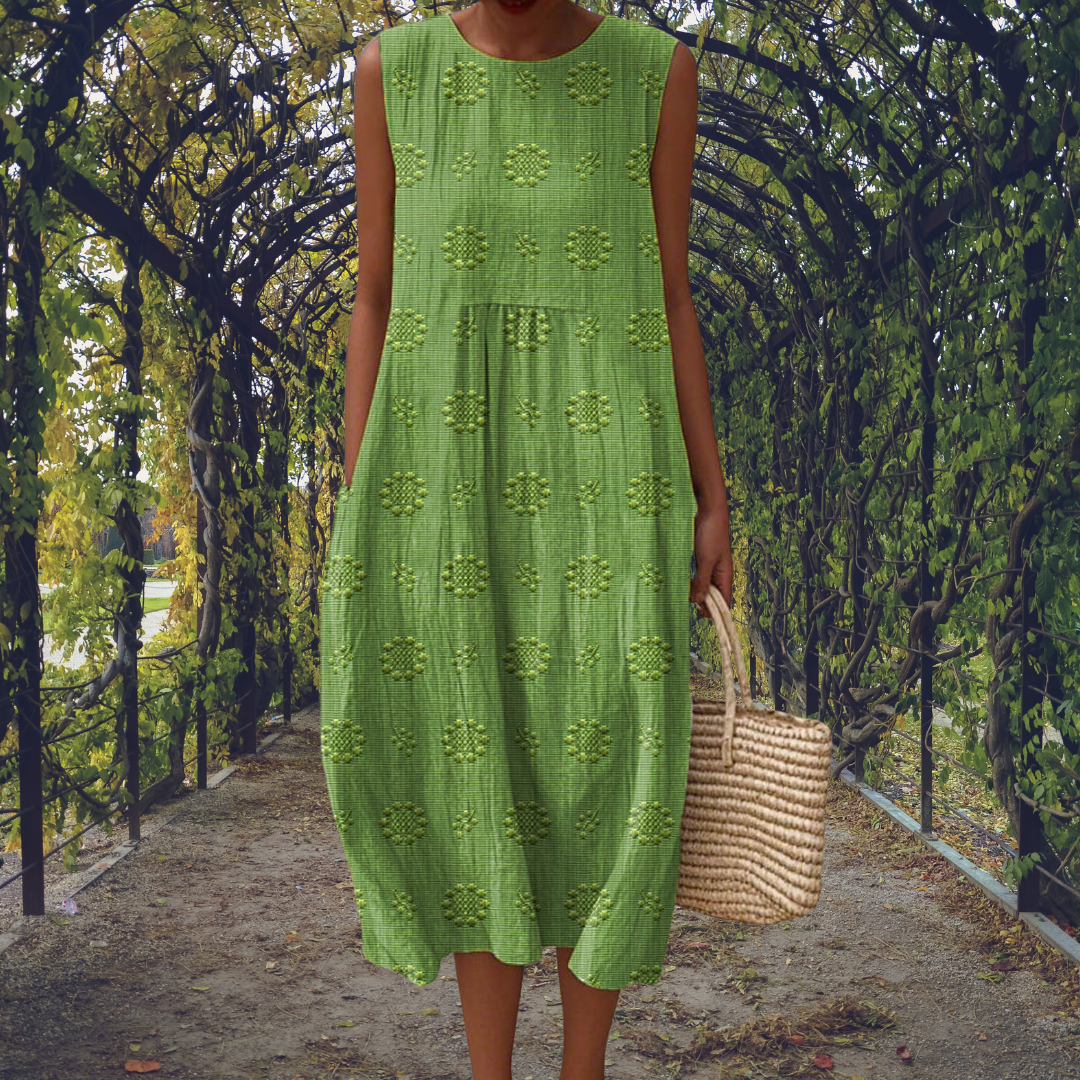 Anaïs – Robe midi en coton brodée sans manches femme