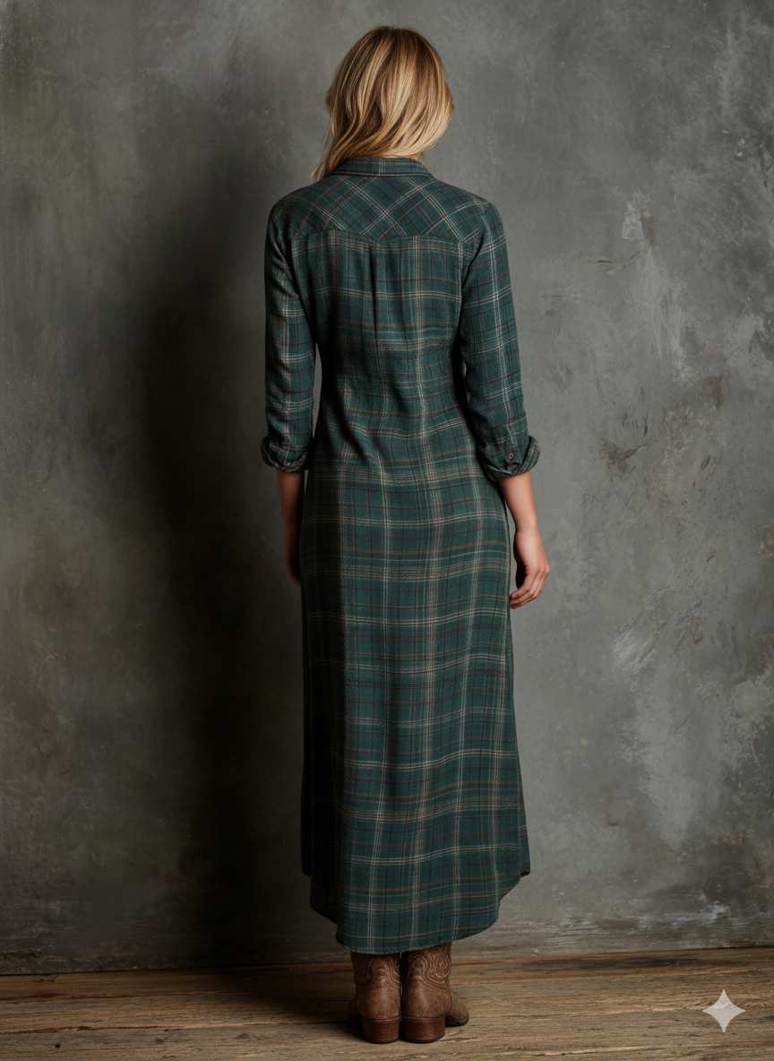 Lucie – Robe chemise maxi à carreaux femme