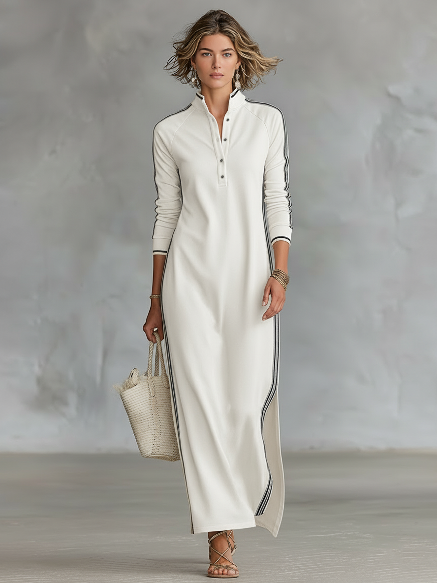Hélène – Robe sweat maxi à boutons et col femme