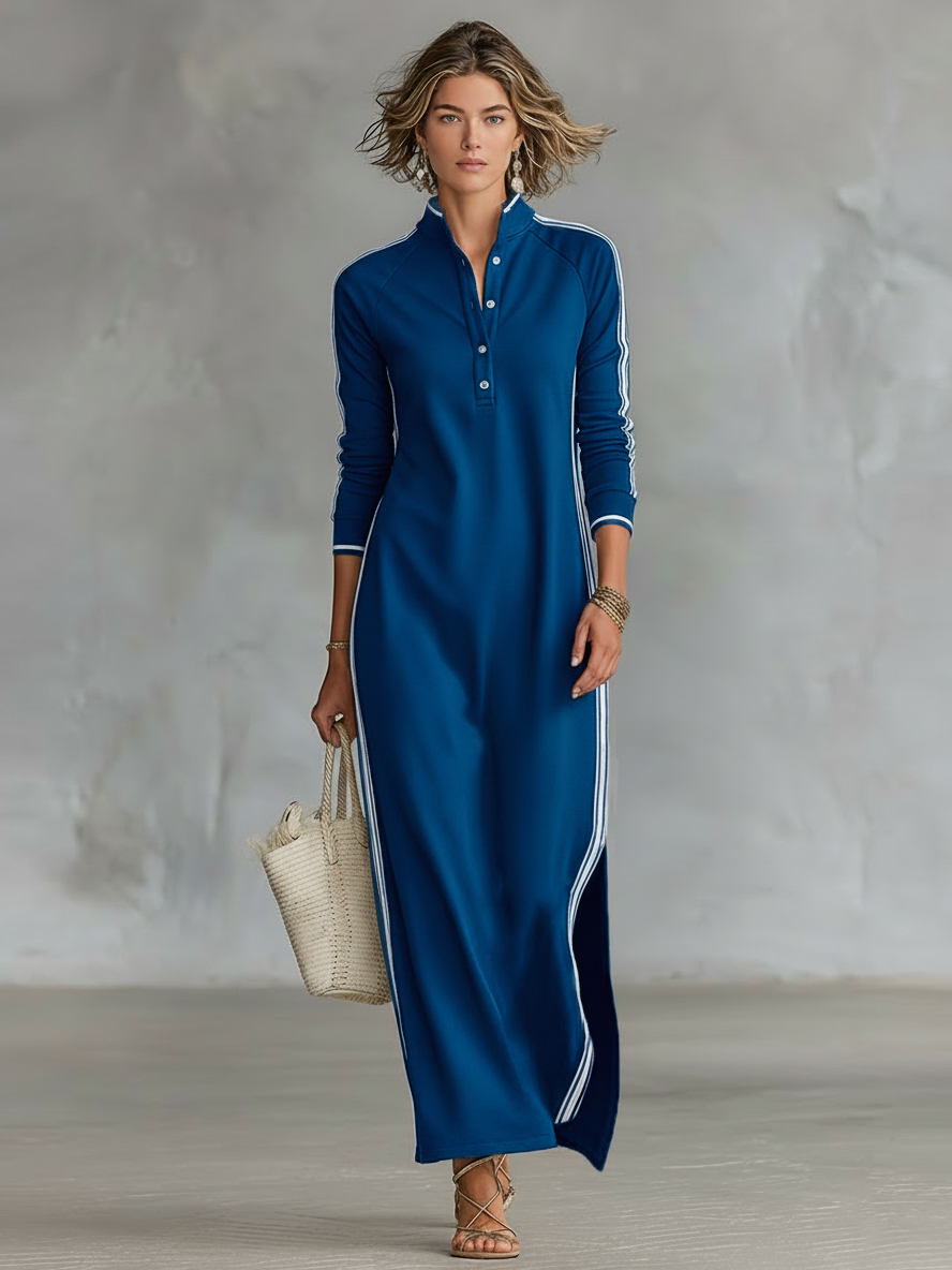 Hélène – Robe sweat maxi à boutons et col femme