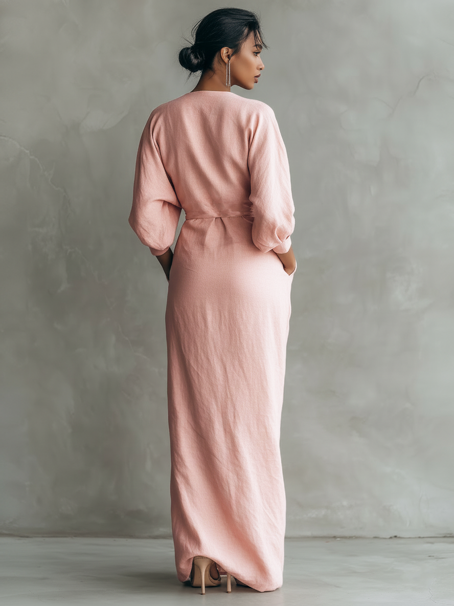 Manon – Robe maxi en mélange à col en V femme