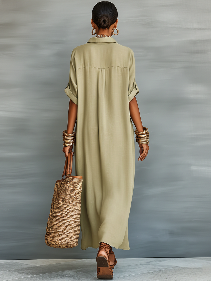 Coline – Robe chemise maxi à manches courtes femme