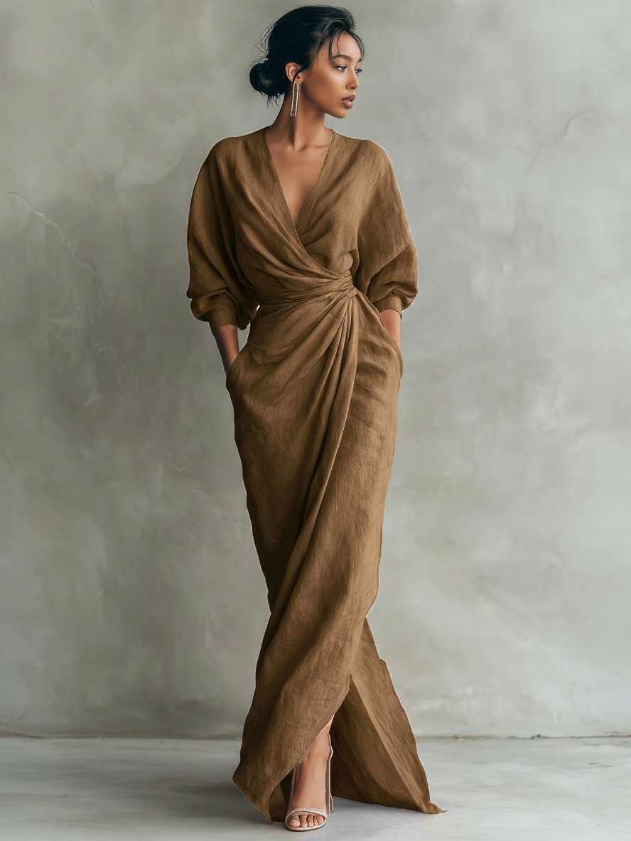 Manon – Robe maxi en mélange à col en V femme