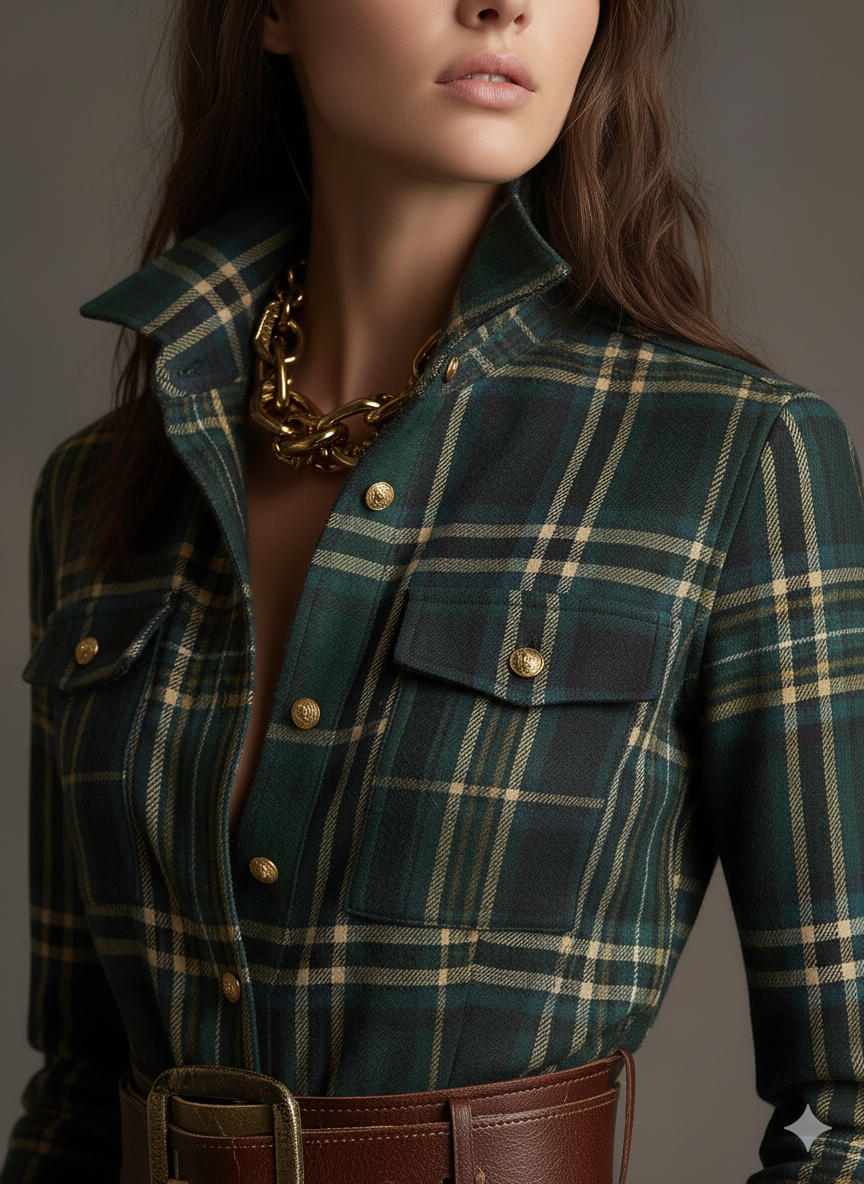 Juliette – Robe longue à carreaux ceinturée de style rétro