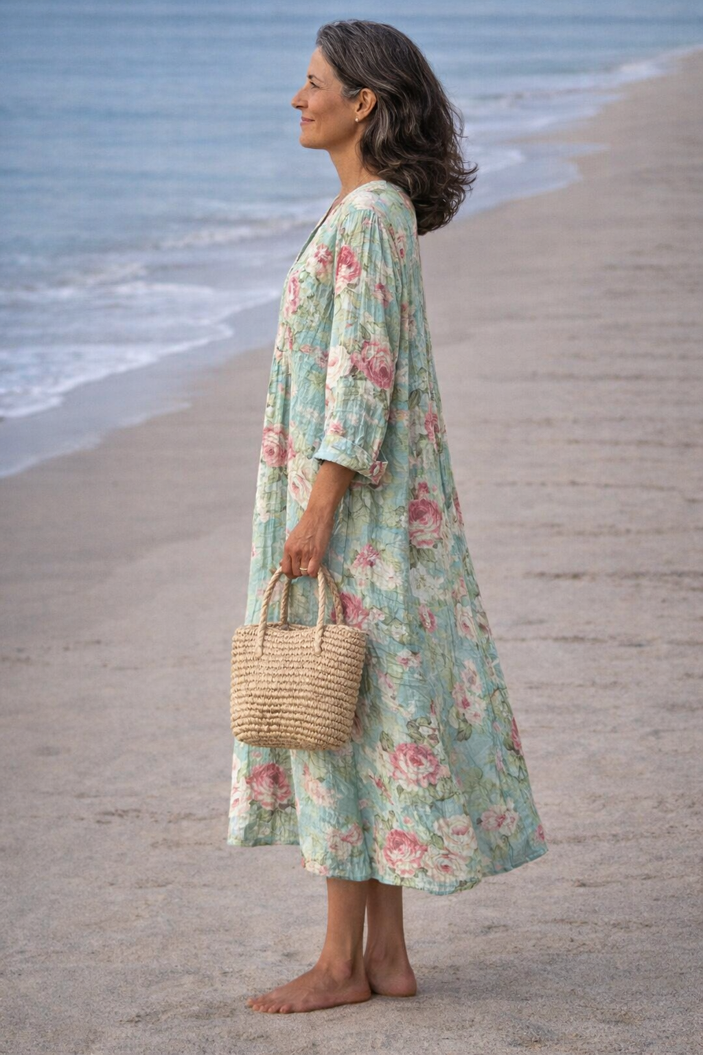 Amélie – Robe fleurie bohème à manches longues et col V