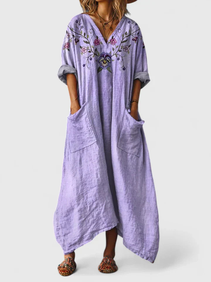 Philippine – Robe maxi en coton à imprimé bohème avec poche avant femme