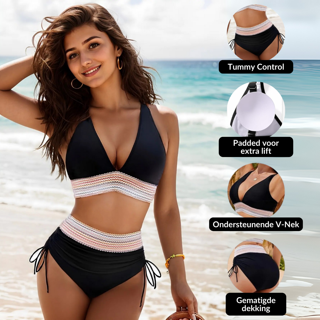 Bikini taille haute gainant femme, maillot de bain à contrôle du ventre