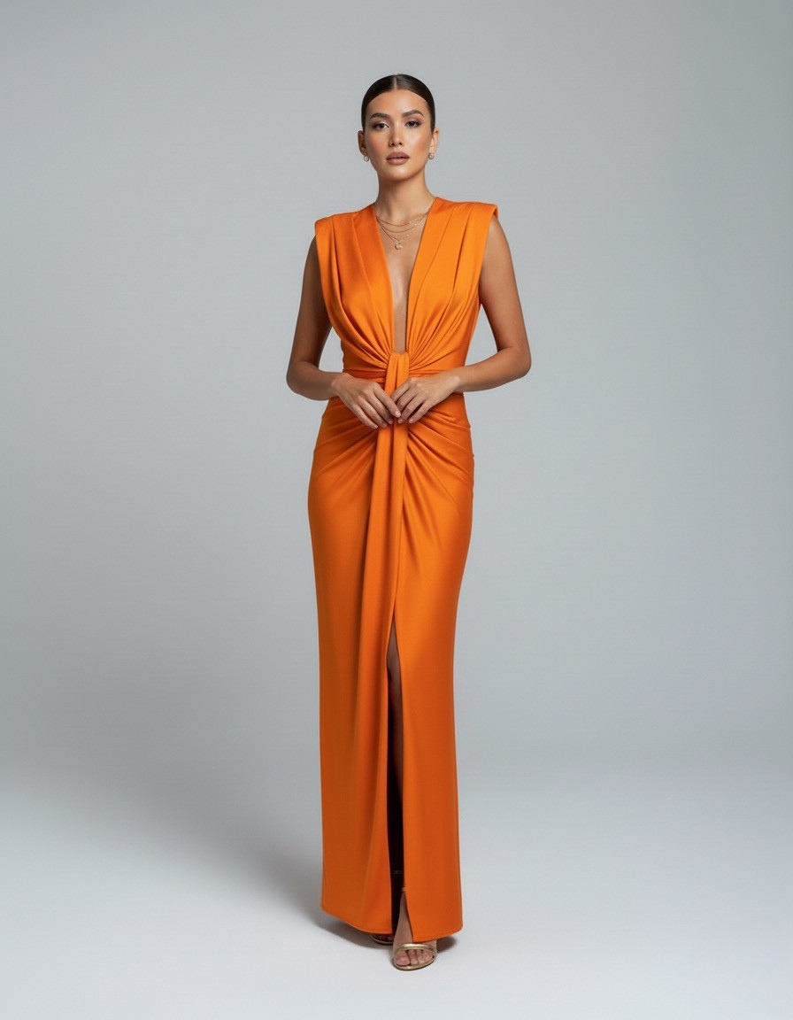 Adèle – Robe maxi sans manches à col en V et fente femme