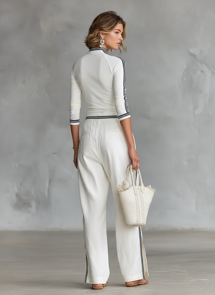Victoire – Ensemble deux pièces de sport avec t-shirt manches longues et pantalon large à cordon femme