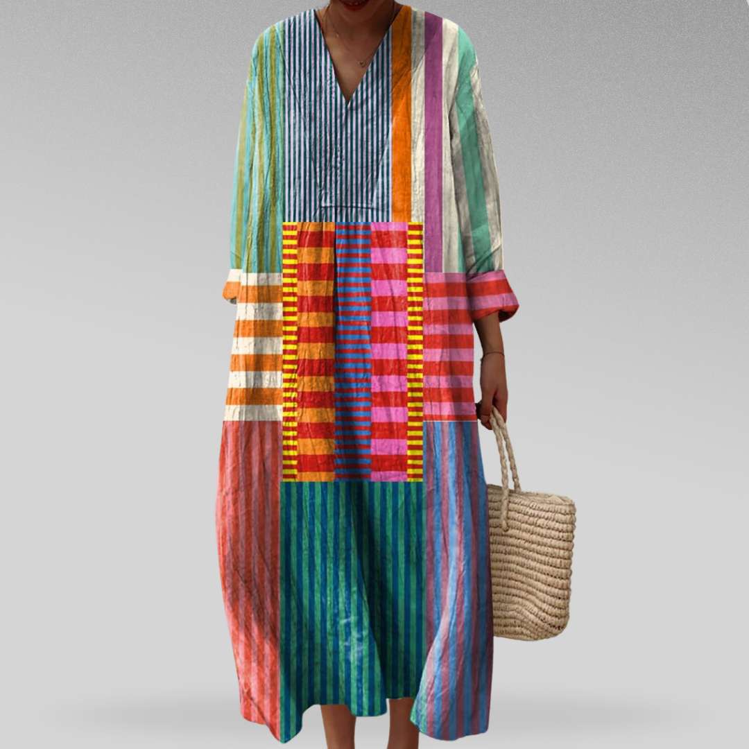 Albane – Robe maxi oversize en lin à rayures color block femme