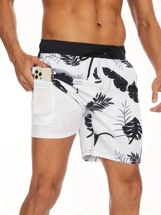 Short de bain homme 2-en-1 séchage rapide à poche téléphone