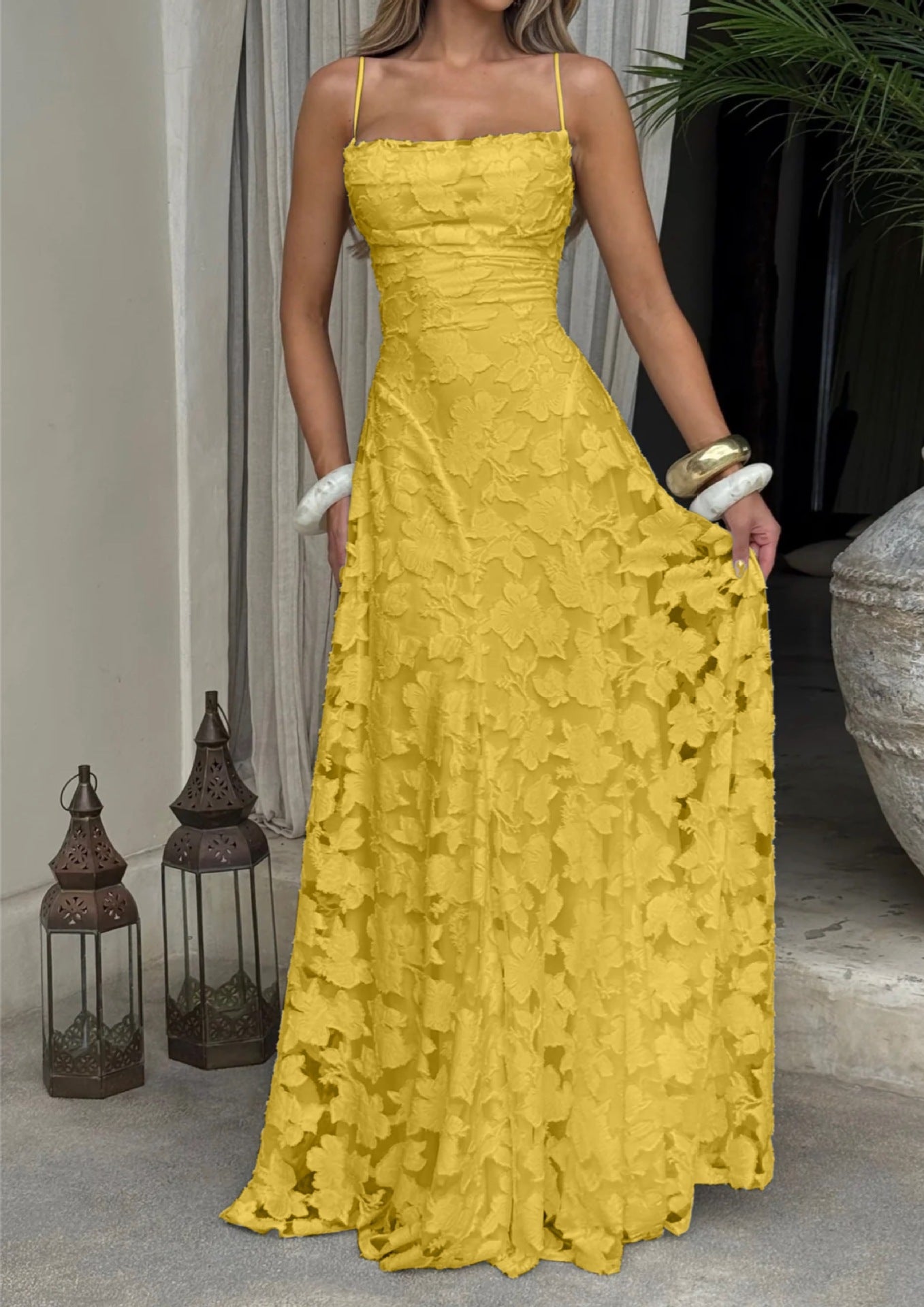 Marguerite – Robe maxi d'été à appliqués en dentelle fleurie femme