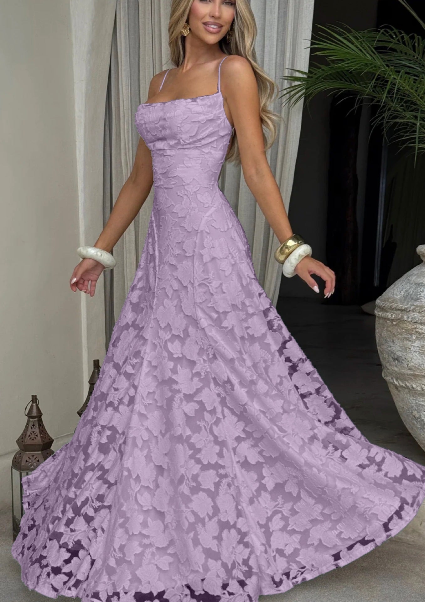 Marguerite – Robe maxi d'été à appliqués en dentelle fleurie femme