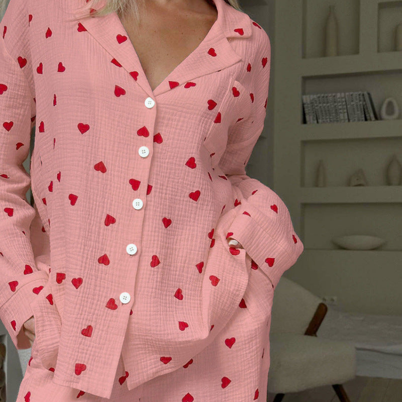Élodie – Ensemble de pyjama doux à motif cœur pour soirées cocooning femme