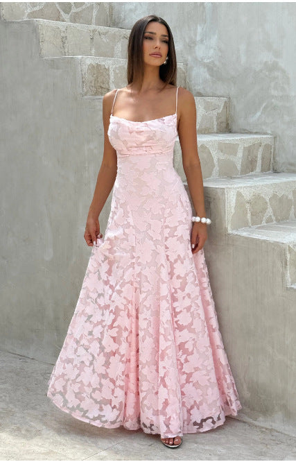 Marguerite – Robe maxi d'été à appliqués en dentelle fleurie femme