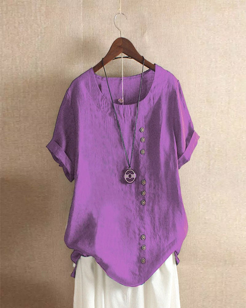 Maëva – Blouse d’été à manches courtes et col rond femme
