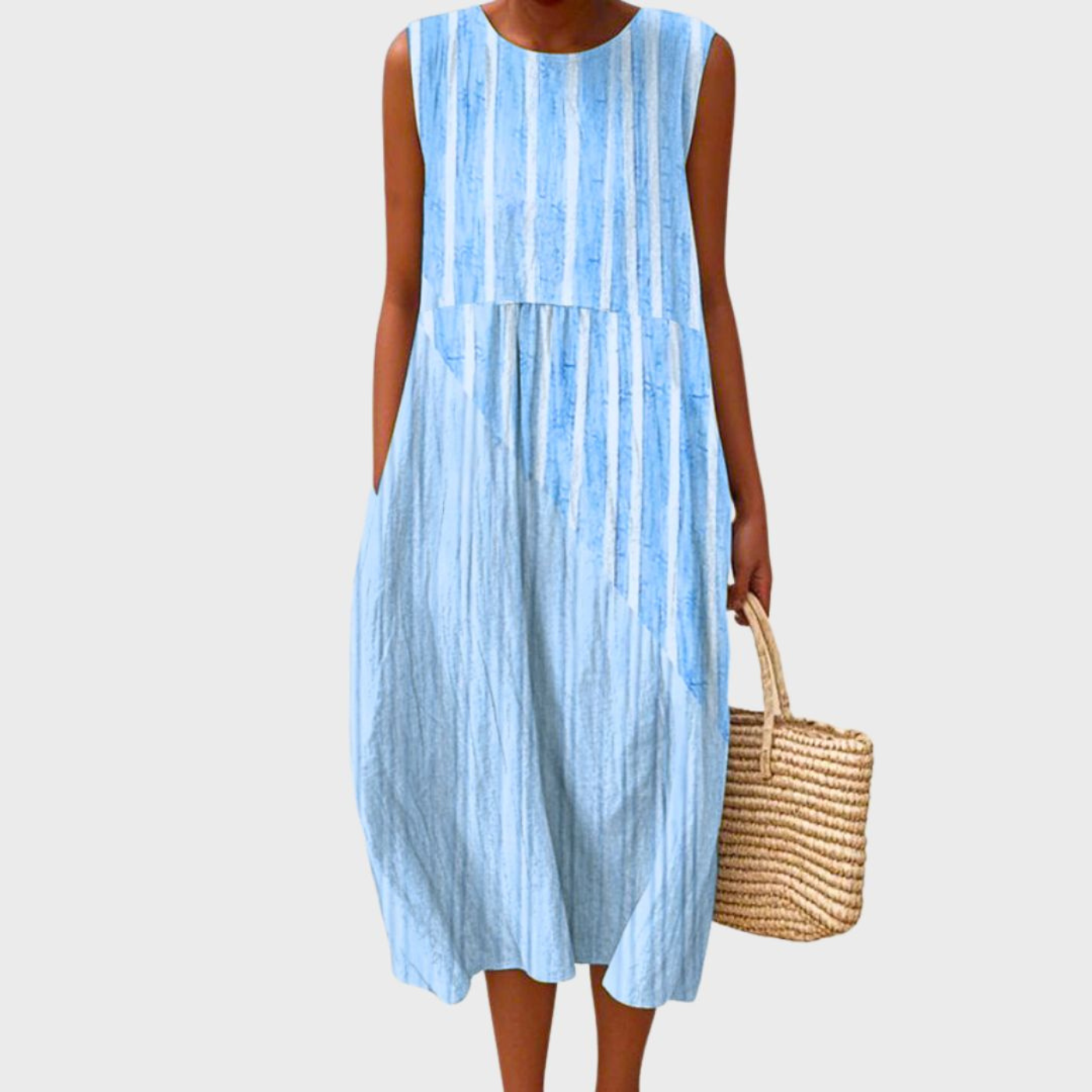 Sidonie – Robe midi décontractée en lin à carreaux sans manches femme
