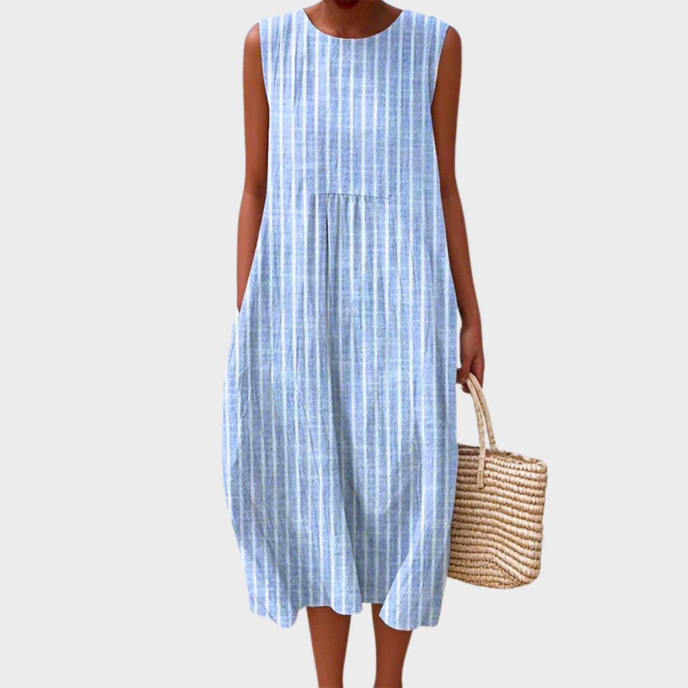 Sidonie – Robe midi décontractée en lin à carreaux sans manches femme