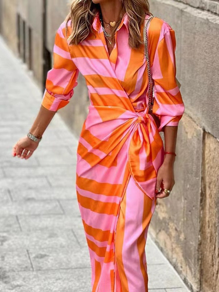 Juliette – Robe portefeuille midi à manches trois-quarts femme