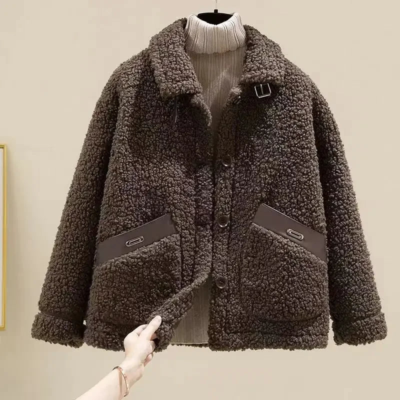 Jeanne – Manteau teddy chaud femme avec col et poches