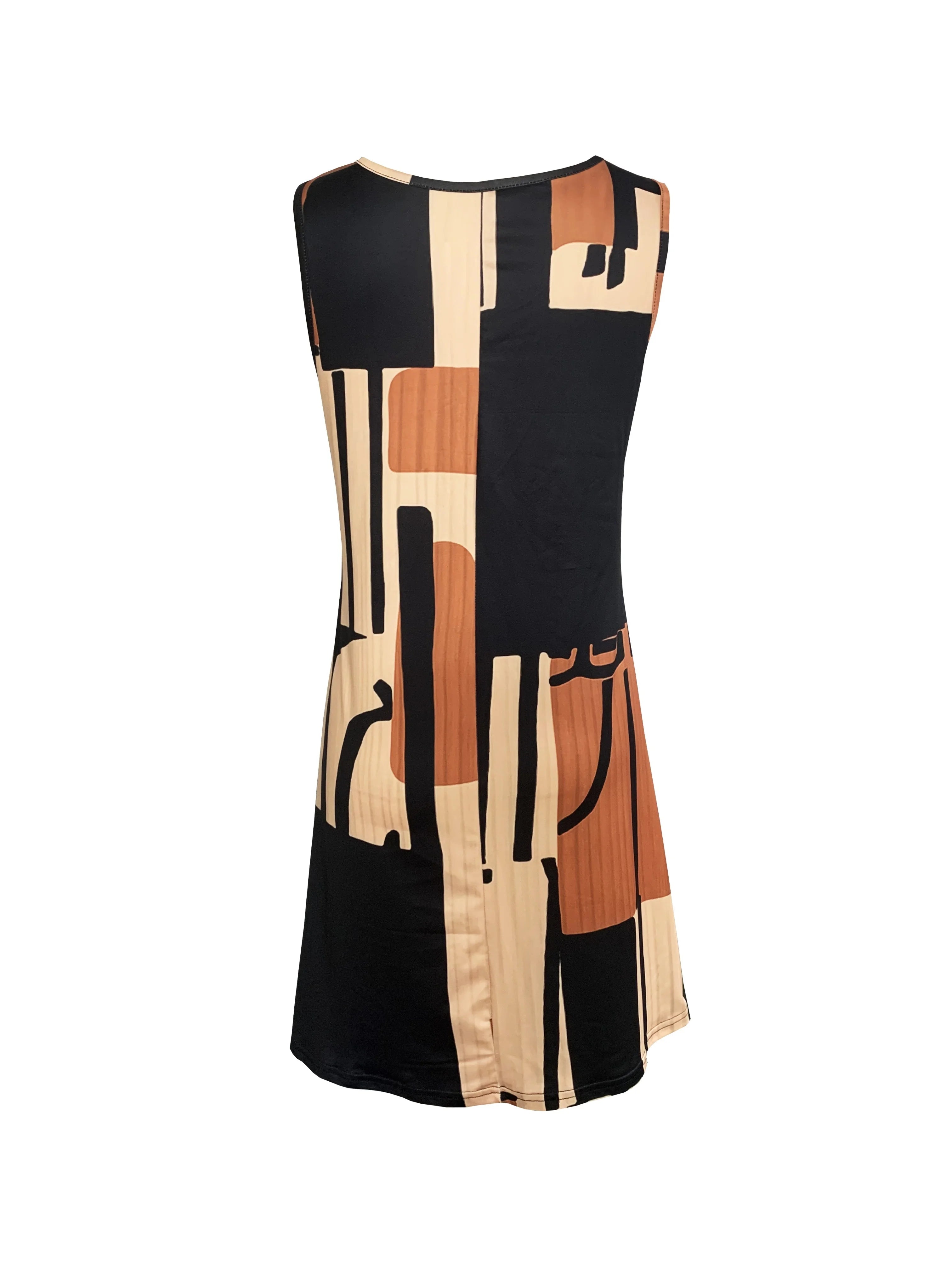 Faustine – Robe midi bohème à motif géométrique sans manches