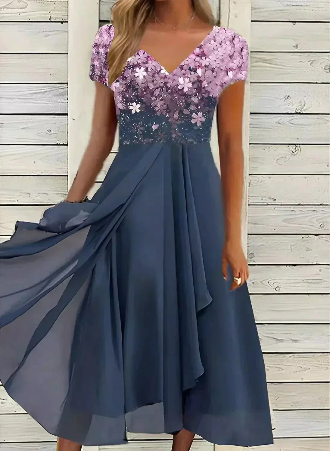 Maëlle – Robe midi moderne à imprimé floral femme