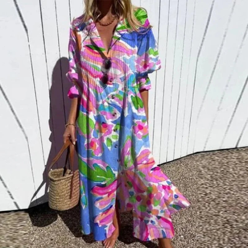 Clémence – Robe maxi bohème à col en V femme