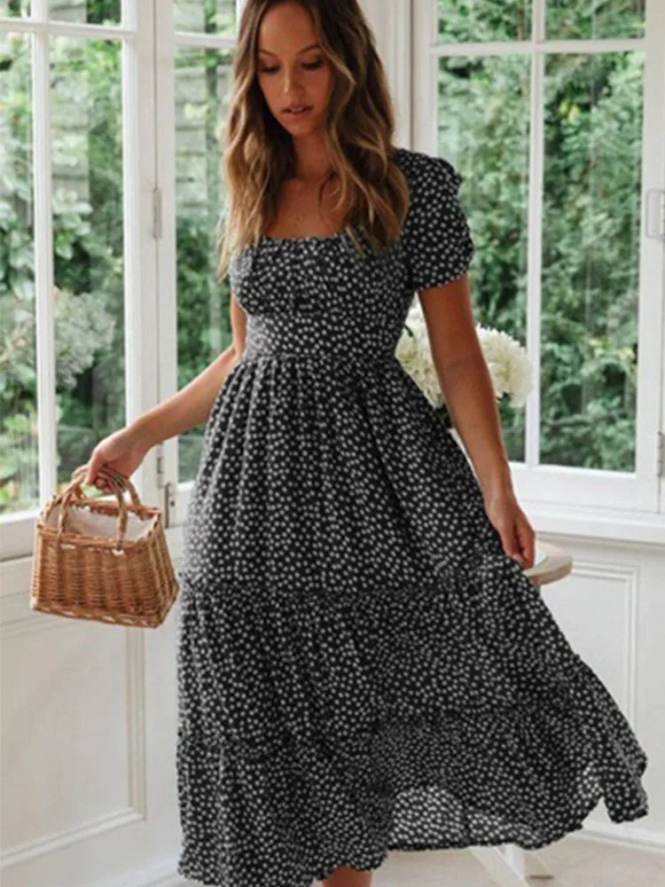 Juliette – Robe longue fleurie à manches bouffantes