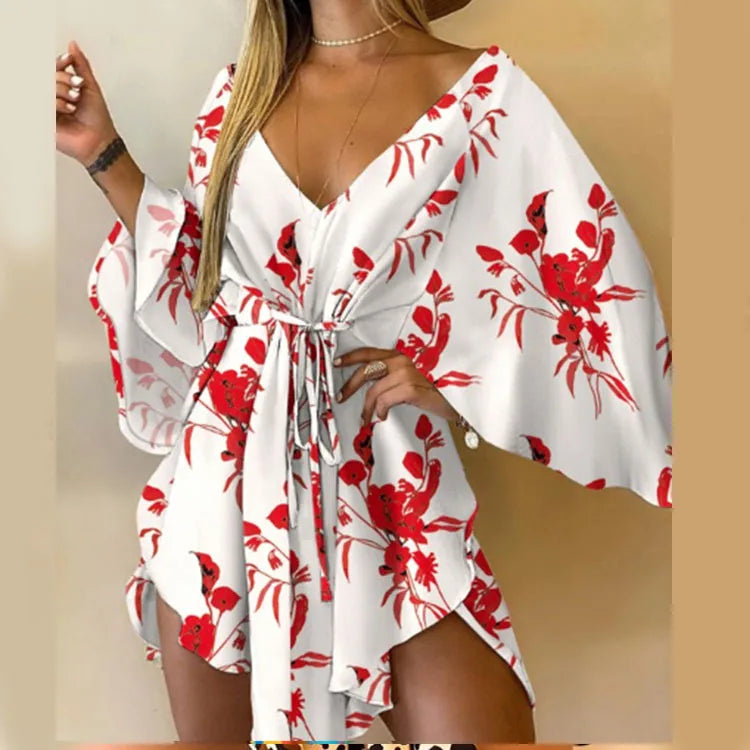 Émilie – Robe courte bohème fleurie à ruches