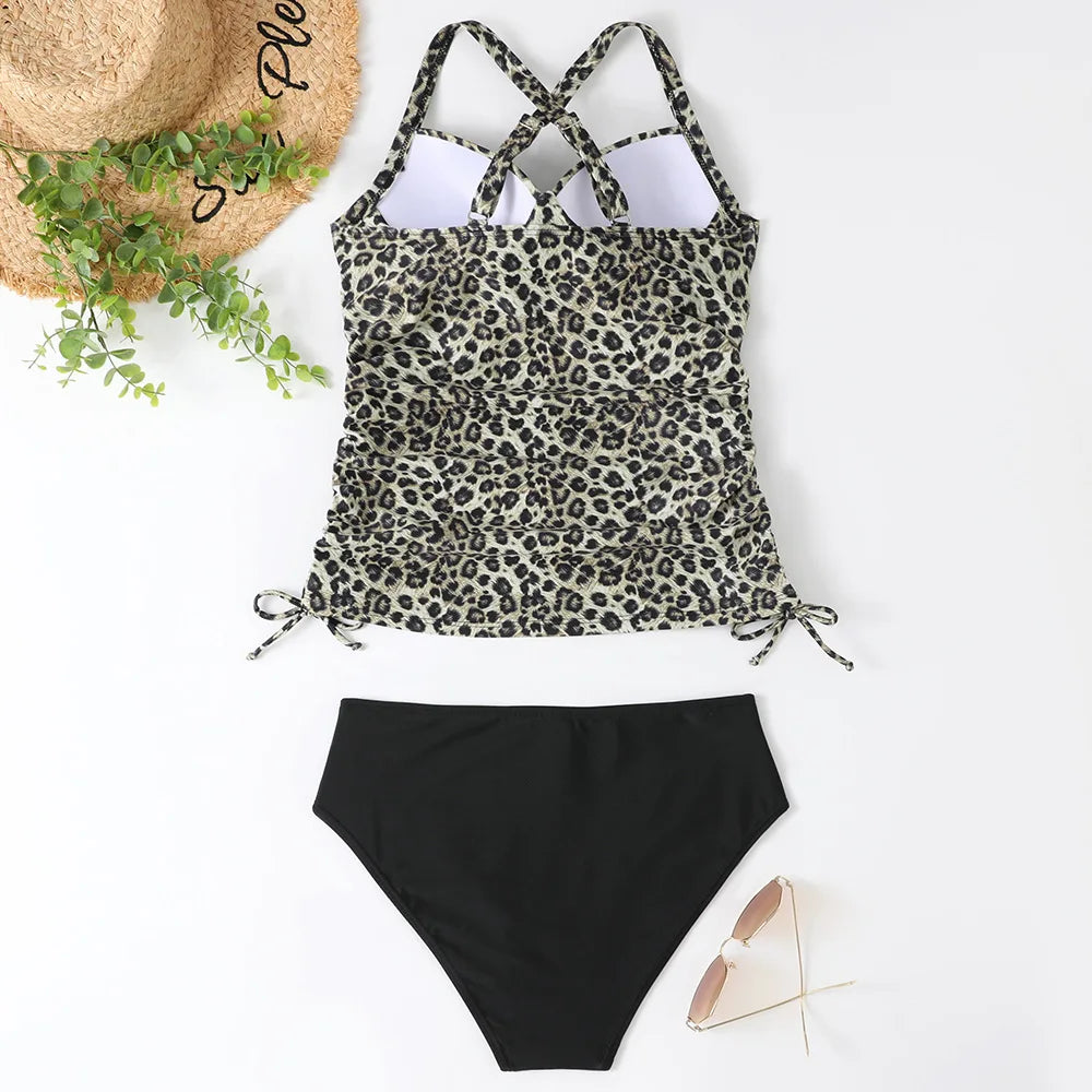 Tankini gainant femme à col halter, maillot de bain froncé