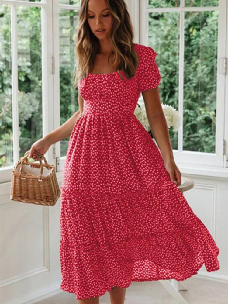 Juliette – Robe longue fleurie à manches bouffantes
