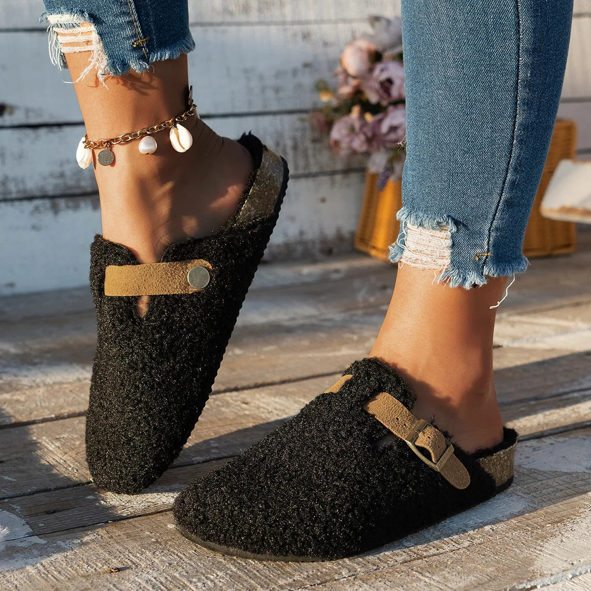 Émilie – Chaussons à enfiler avec boucle femme