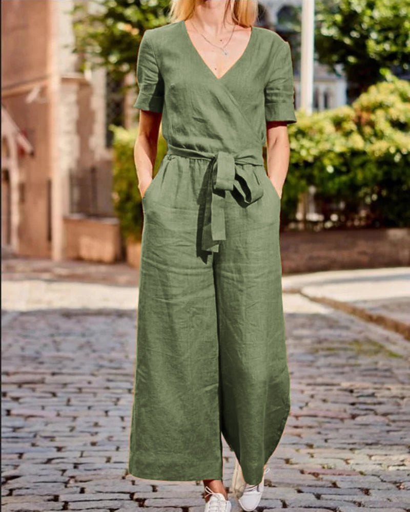 Linn – Combinaison avec ceinture et manches courtes femme