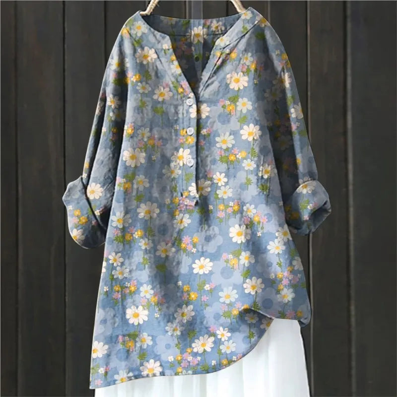 Camille – Blouse à imprimé floral à demi-boutonnage manches longues femme