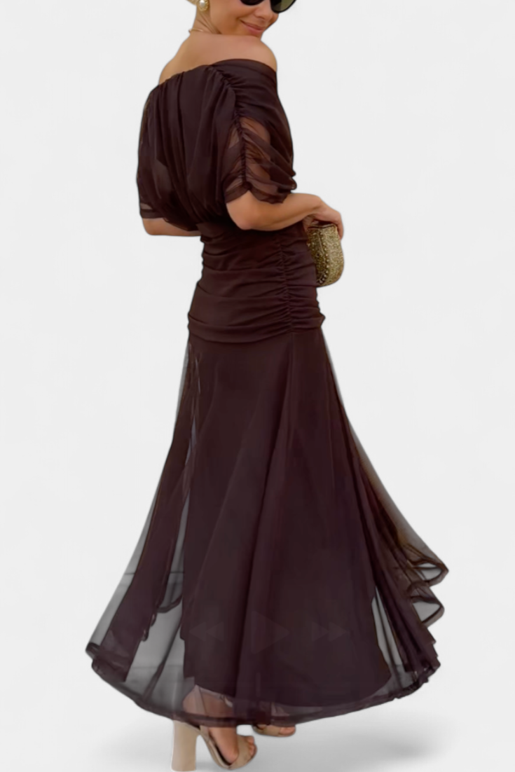 Clémence – Robe midi élégante à épaules dénudées femme
