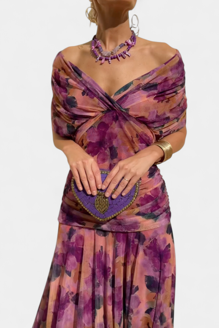 Clémence – Robe midi élégante à épaules dénudées femme