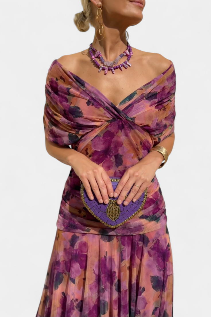 Clémence – Robe midi élégante à épaules dénudées femme
