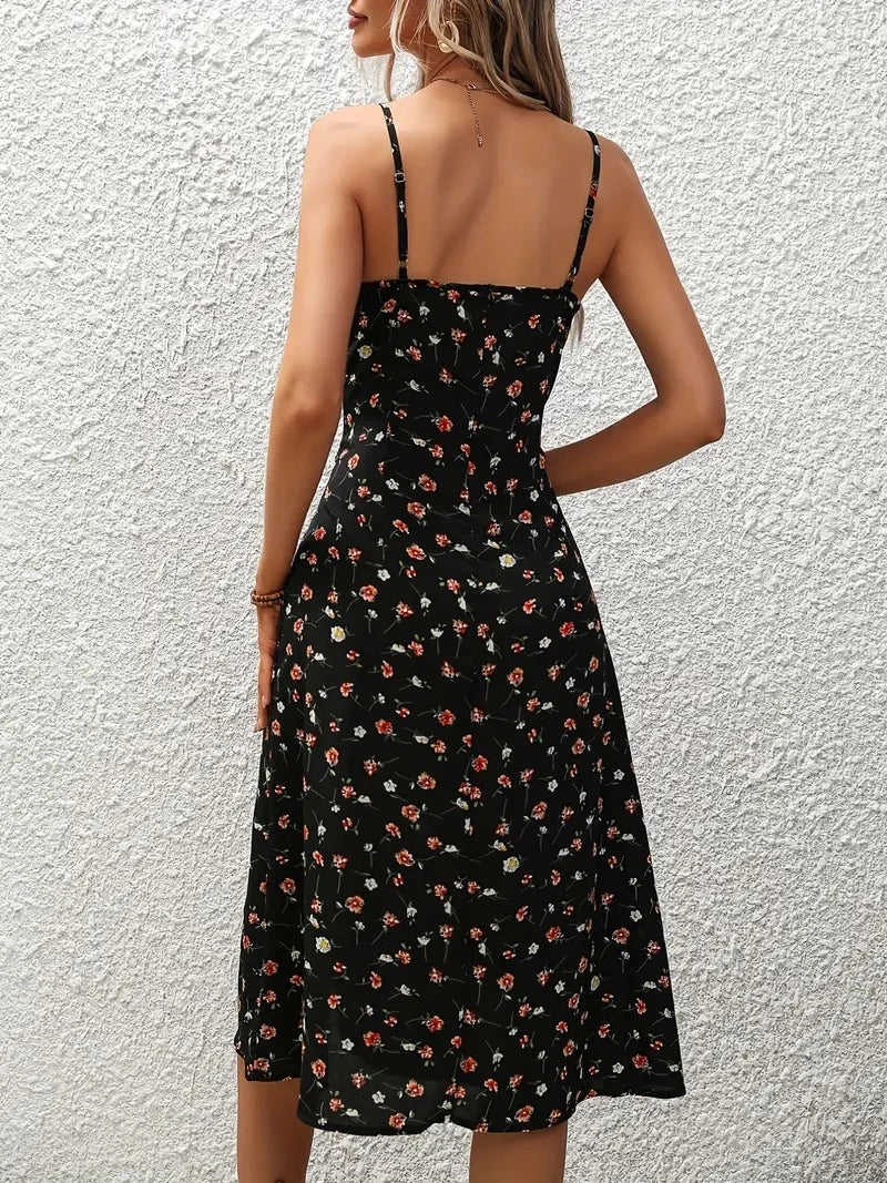 Océane – Robe de plage bohème fleurie à fines bretelles