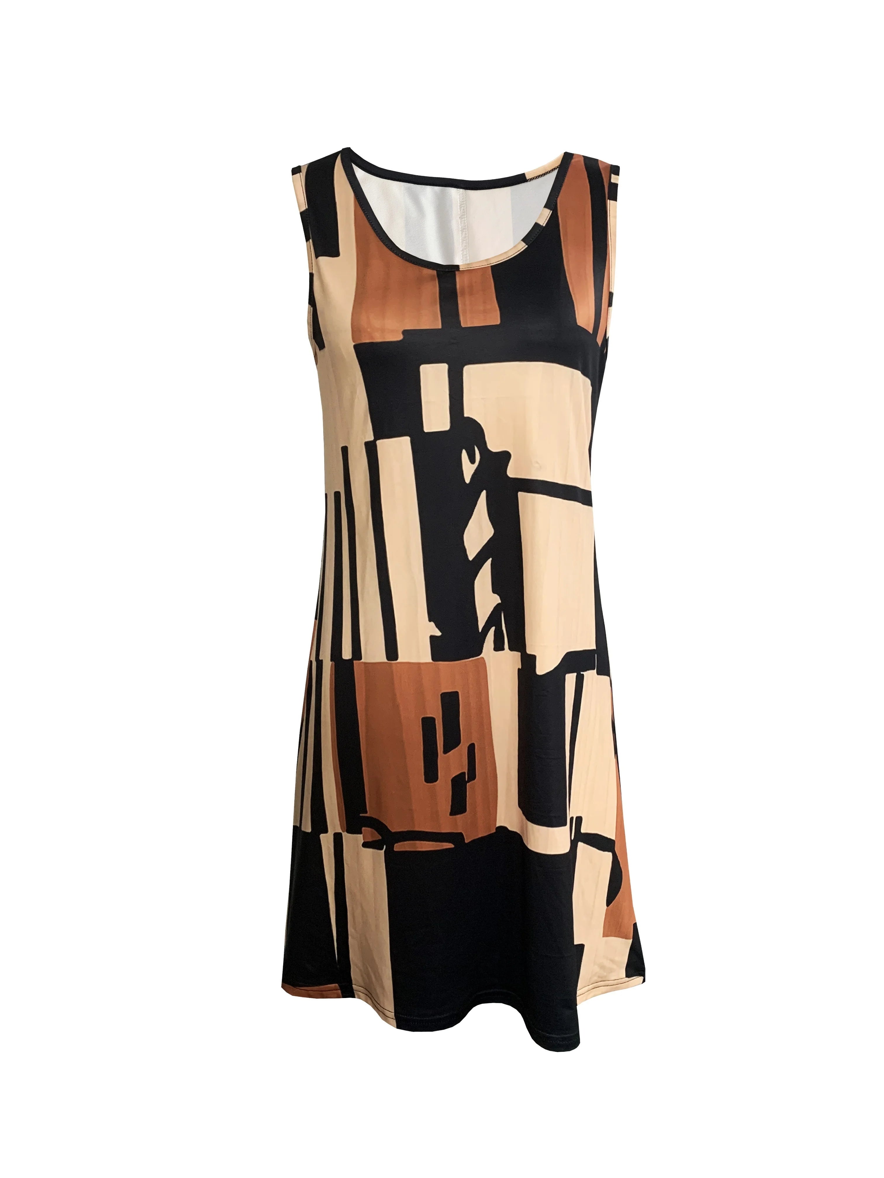 Faustine – Robe midi bohème à motif géométrique sans manches