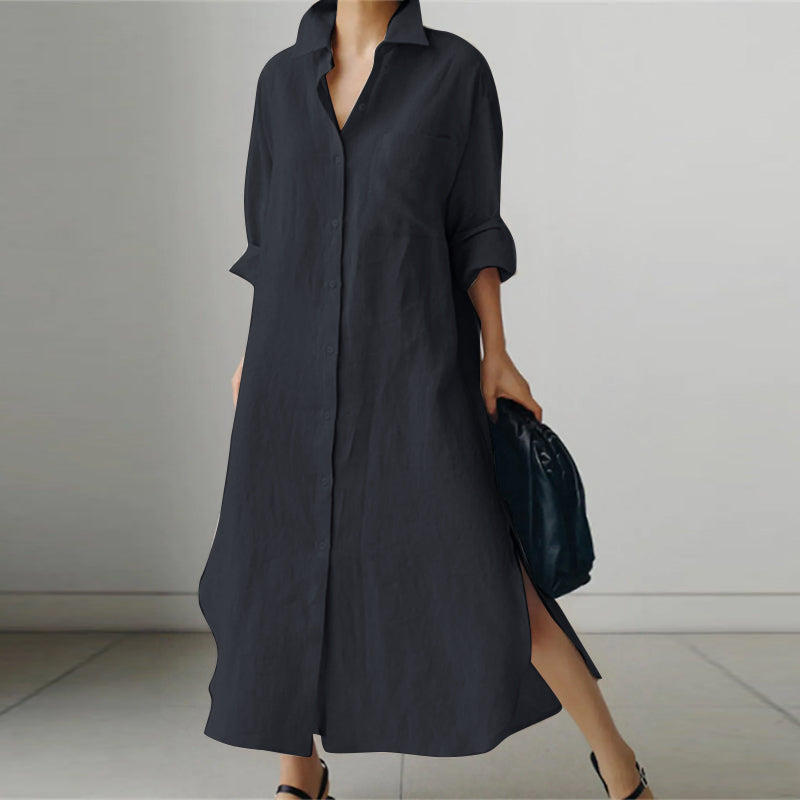 Clara – Robe chemise midi à patte de boutonnage femme