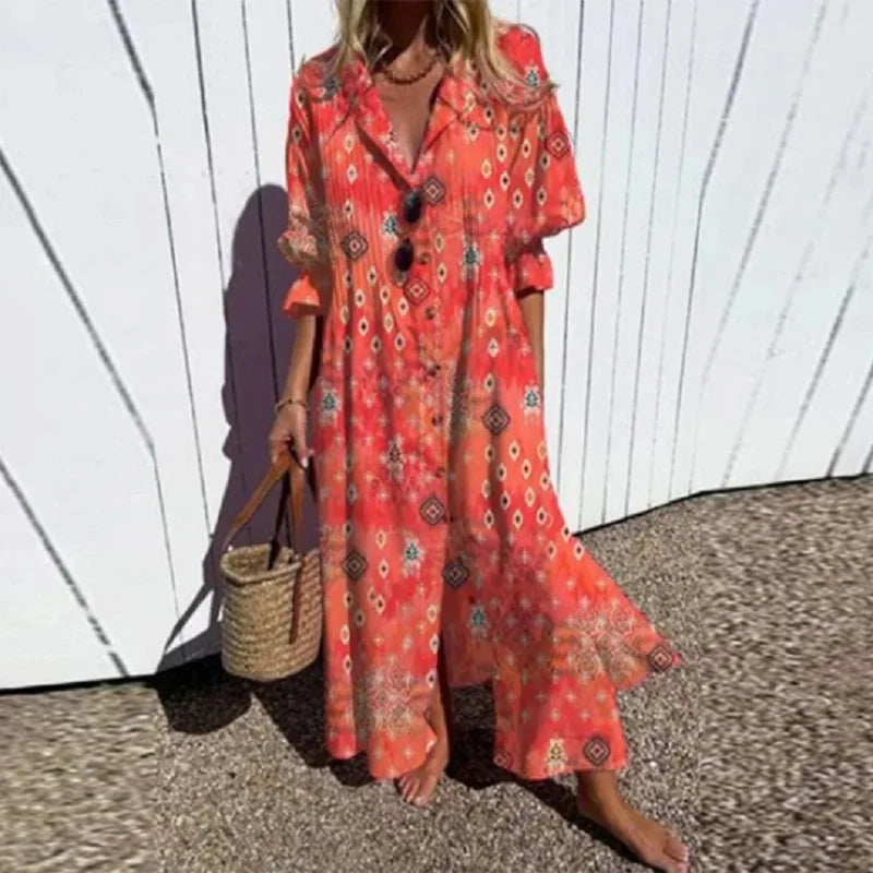 Clémence – Robe maxi bohème à col en V femme