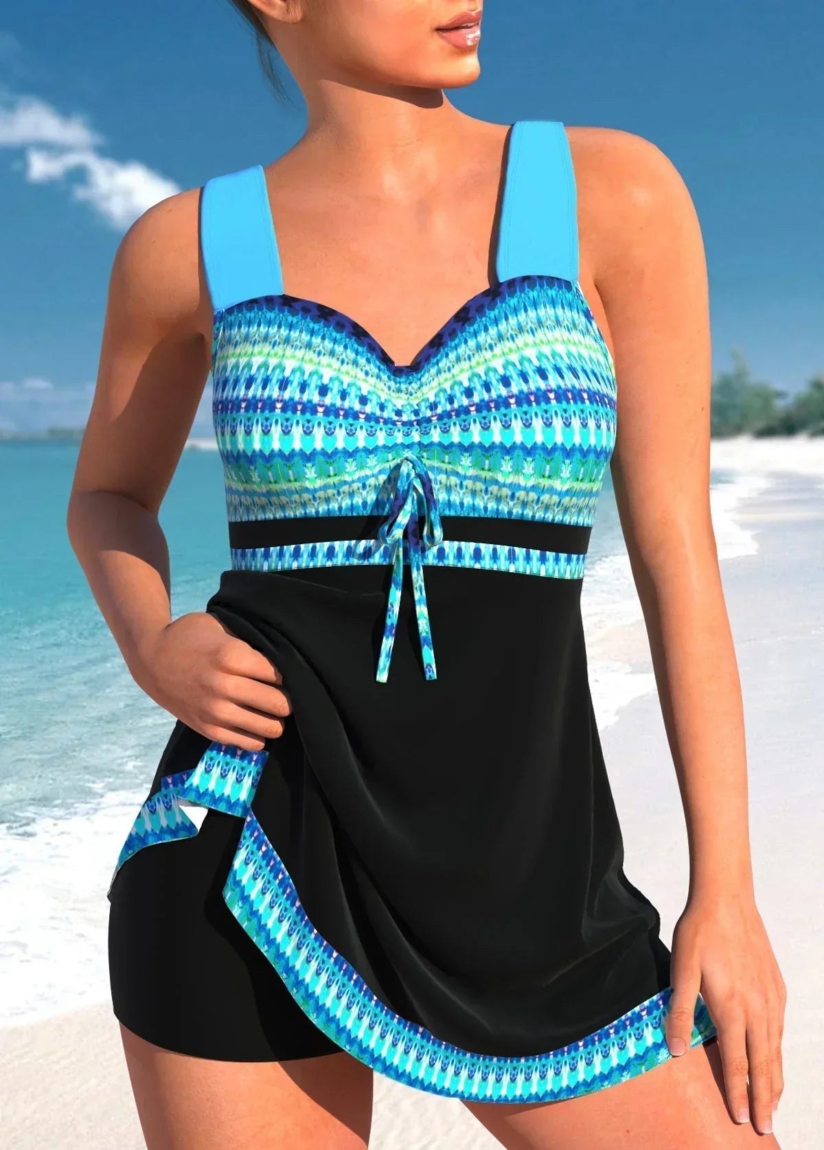 Tankini femme décolleté cœur, maillot de bain séchage rapide à bretelles larges